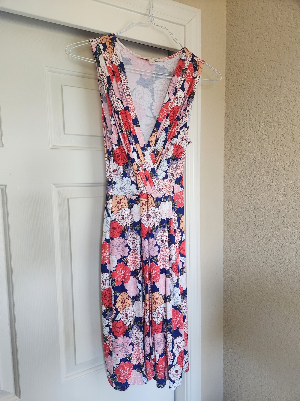 41 Hawthorn Navy Floral Wrap Midi Dress with Coral & Pink